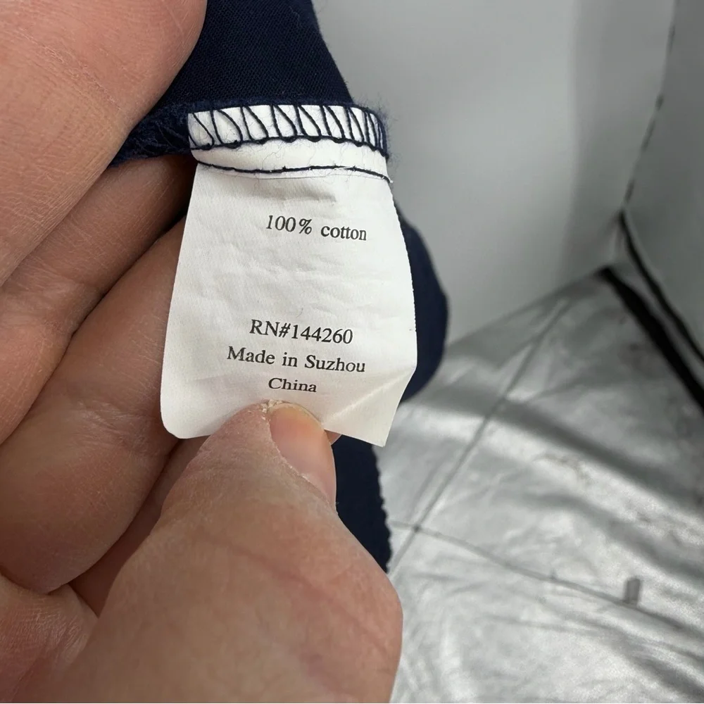 Petite Plume Navy blue Twill Margaux Dress in 100% cotton ruffle sleeves sz S - Picture 6 of 13